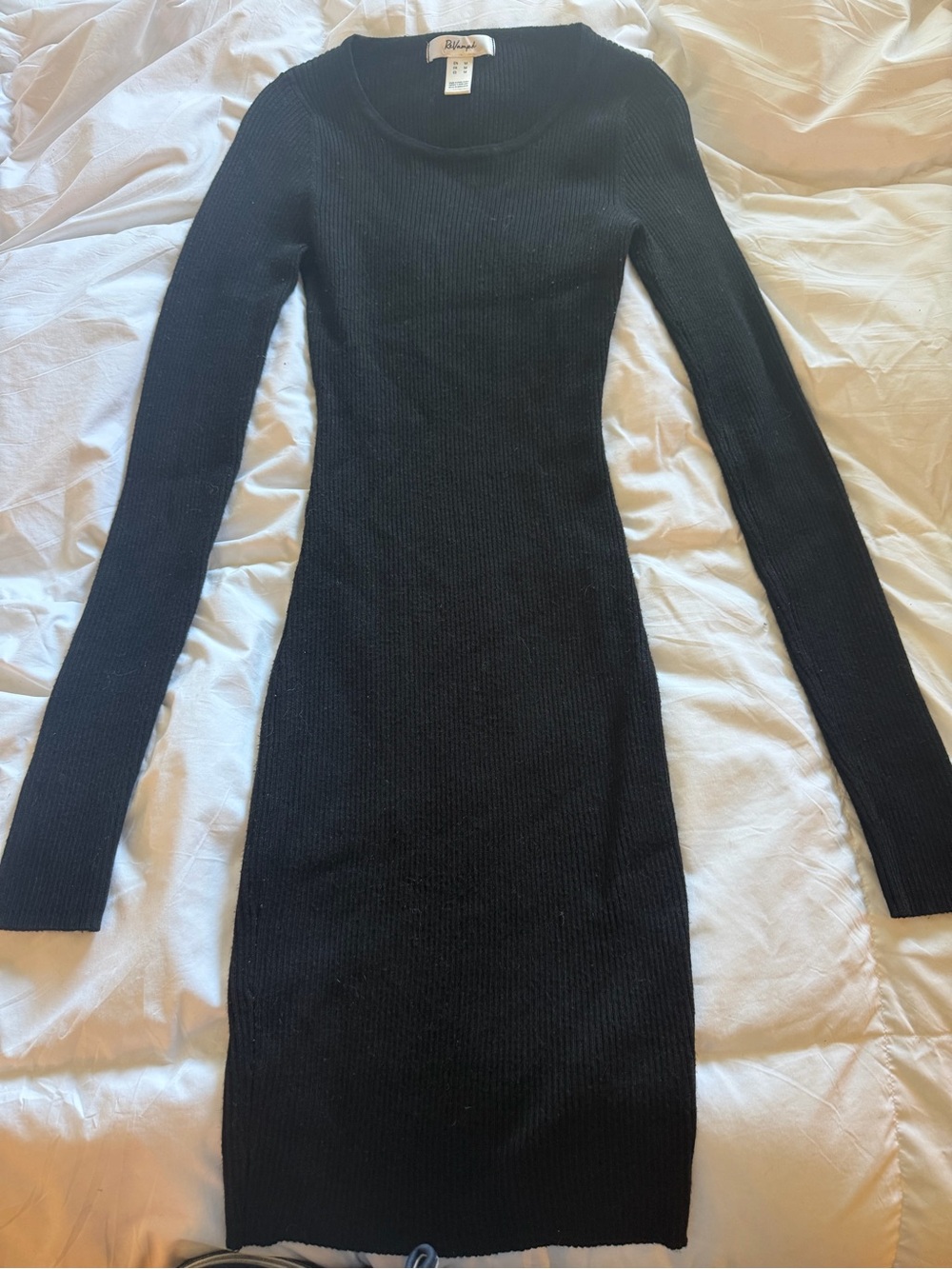 Revamped Black Ribbed Knit Rayon Long Sleeve Bodycon Dress